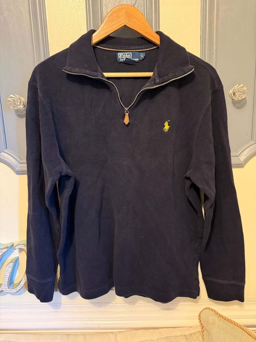 Polo by Ralph Lauren 1/4-Zip Pullover Size L Navy Blue Cotton